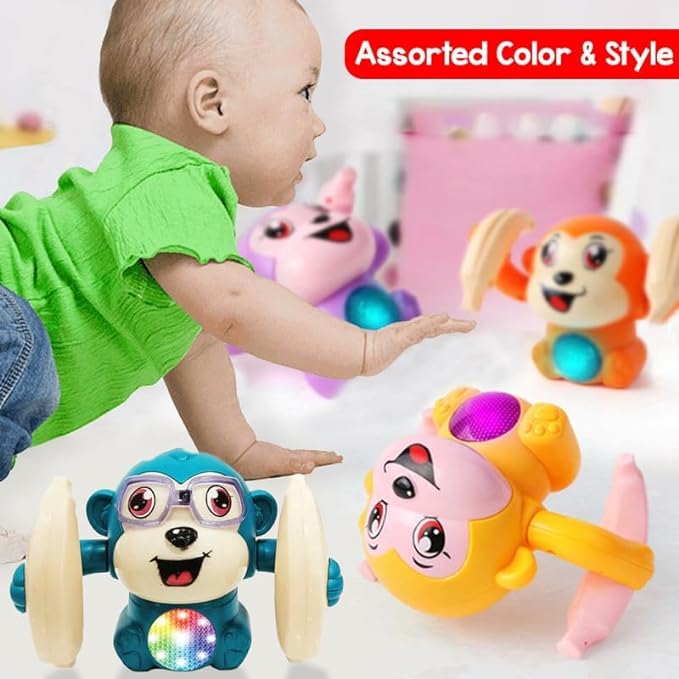 Dancing Monkey Musical Toy for Kids Baby Spinning Rolling Doll Tumble Toy with Voice Control Musical Light and Sound Effects with Sensor