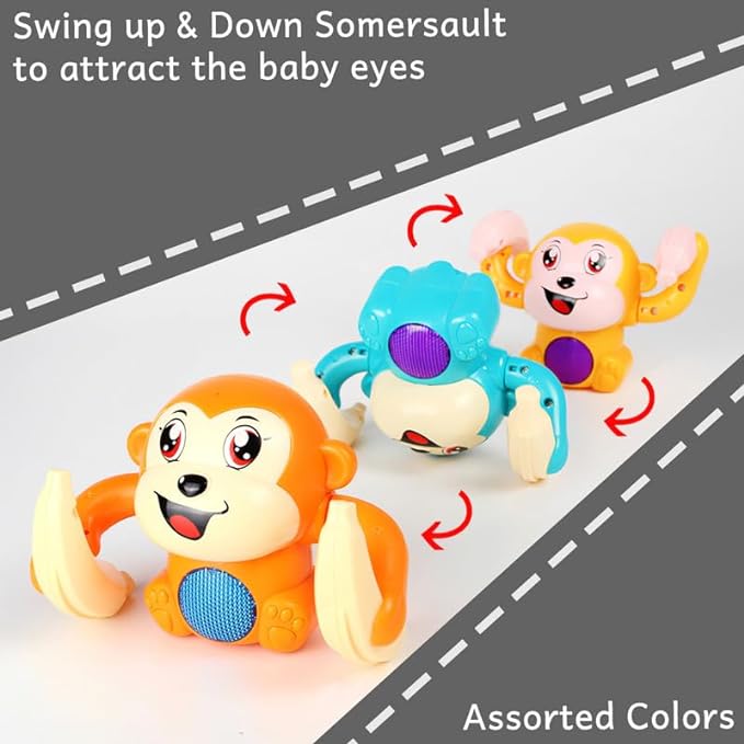 Dancing Monkey Musical Toy for Kids Baby Spinning Rolling Doll Tumble Toy with Voice Control Musical Light and Sound Effects with Sensor