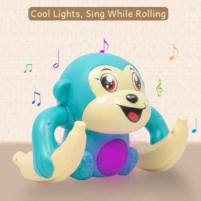 Dancing Monkey Musical Toy for Kids Baby Spinning Rolling Doll Tumble Toy with Voice Control Musical Light and Sound Effects with Sensor