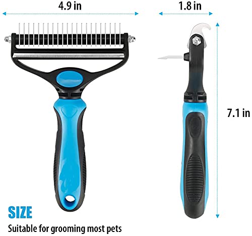 Dogs Comb, 2 in 1 Deshedding Tool & Dematting Undercoat Rake for Mats & Tangles Removing, Dog Grooming Kit Deshedding Comb for Dogs, Great for Short to Long Hair Small Large Breed