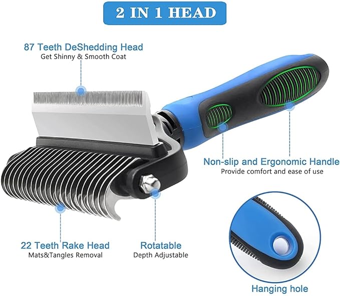 Dogs Comb, 2 in 1 Deshedding Tool & Dematting Undercoat Rake for Mats & Tangles Removing, Dog Grooming Kit Deshedding Comb for Dogs, Great for Short to Long Hair Small Large Breed