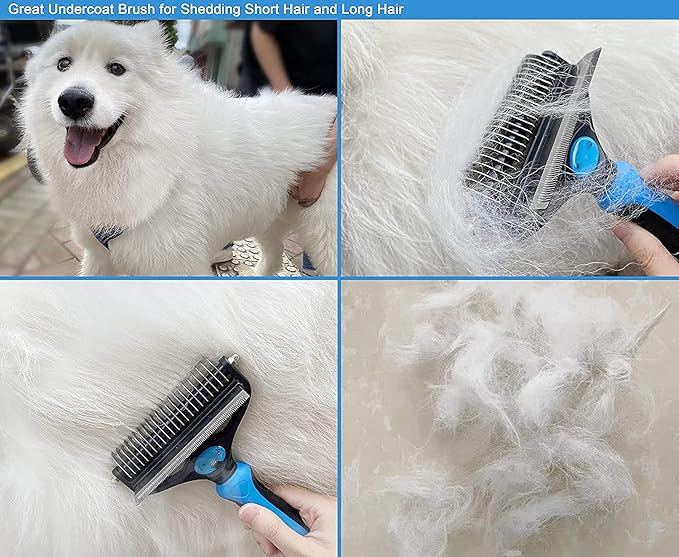 Dogs Comb, 2 in 1 Deshedding Tool & Dematting Undercoat Rake for Mats & Tangles Removing, Dog Grooming Kit Deshedding Comb for Dogs, Great for Short to Long Hair Small Large Breed