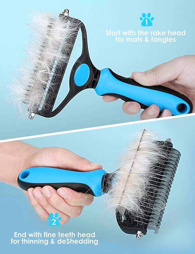 Dogs Comb, 2 in 1 Deshedding Tool & Dematting Undercoat Rake for Mats & Tangles Removing, Dog Grooming Kit Deshedding Comb for Dogs, Great for Short to Long Hair Small Large Breed