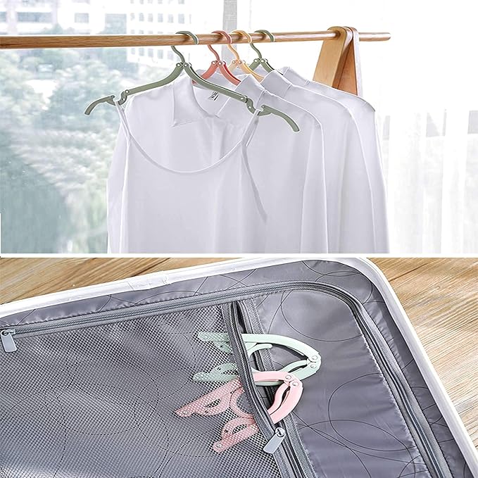 Portable Folding Clothes Hanger Set of 6 Pcs | Foldable Clothes Drying Rack | Retractable, Non Slip, Foldable Plastic Travel Hanger | Pack of 6 Pcs | Color May Vary