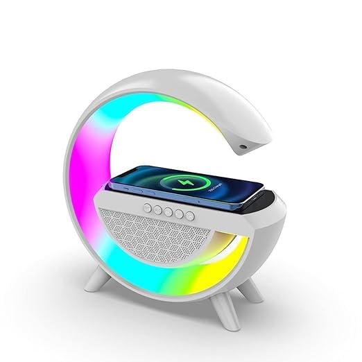 G-Shape Bluetooth Speaker with FM Radio RGB Light Table Lamp Wireless Charger