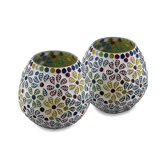 Tealight Candle Holders for Home Decor, Mosaic Glass, Flowers Diwali Decoration Items