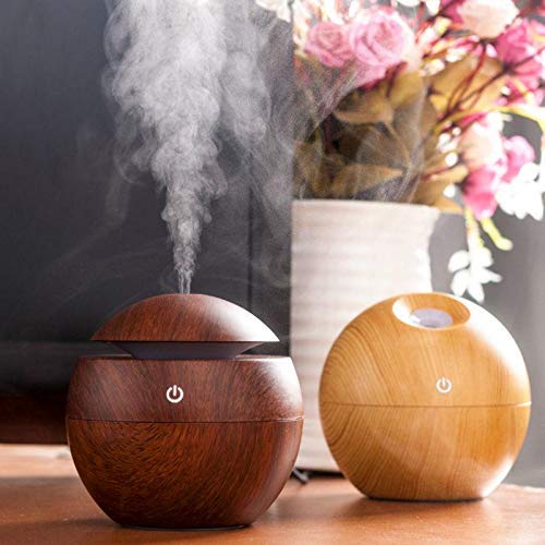 Magic Wooden Round Cool Mist Humidifiers Essential Oil Diffuser Aroma Air Humidifier with Led Night Light Colorful Change for Car, Office, humidifiers for home, air humidifier for room(Multi)