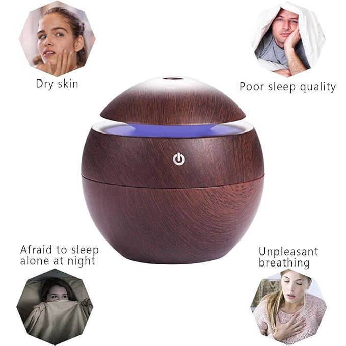 Magic Wooden Round Cool Mist Humidifiers Essential Oil Diffuser Aroma Air Humidifier with Led Night Light Colorful Change for Car, Office, humidifiers for home, air humidifier for room(Multi)