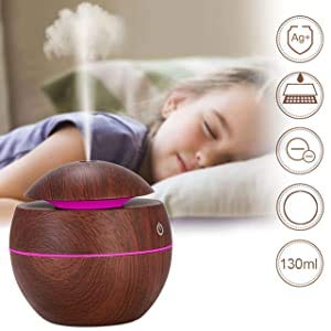 Magic Wooden Round Cool Mist Humidifiers Essential Oil Diffuser Aroma Air Humidifier with Led Night Light Colorful Change for Car, Office, humidifiers for home, air humidifier for room(Multi)