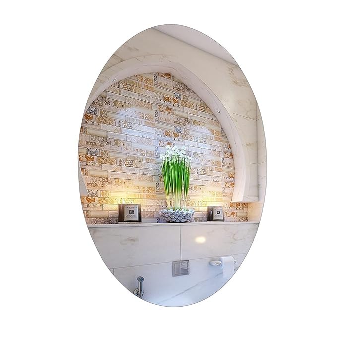 Oval Shape Adhesive Mirror Sticker for Wall On Tiles Bathroom Bedroom Living Room Unbreakable Plastic Wall Mirror