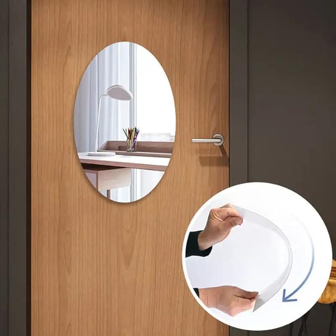 Oval Shape Adhesive Mirror Sticker for Wall On Tiles Bathroom Bedroom Living Room Unbreakable Plastic Wall Mirror