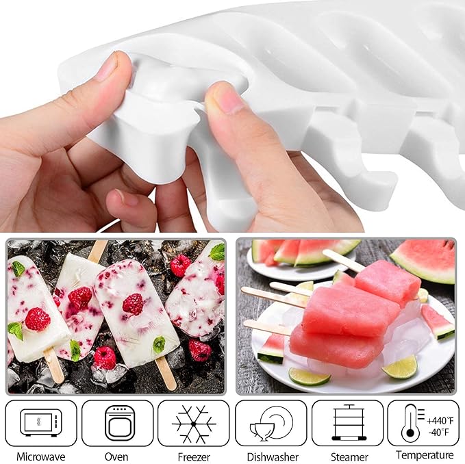 Popsicle Molds Set of 1, Ice Pop Molds Silicone 4 Cavities Cake Pop Mold with 50 Wooden Sticks for DIY Ice Cream (Set of 1)