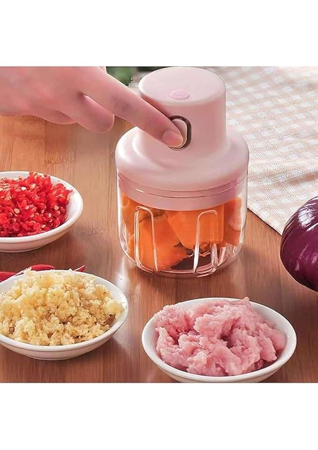 Mini Portable Electric Chopper | USB Rechargeable Electric Chopper for Fruit Vegetable Cutter | Compact and BPA-Free | Ideal for Effortless Chopping, Travel, and Kitchen Use (45W, 250 ml)