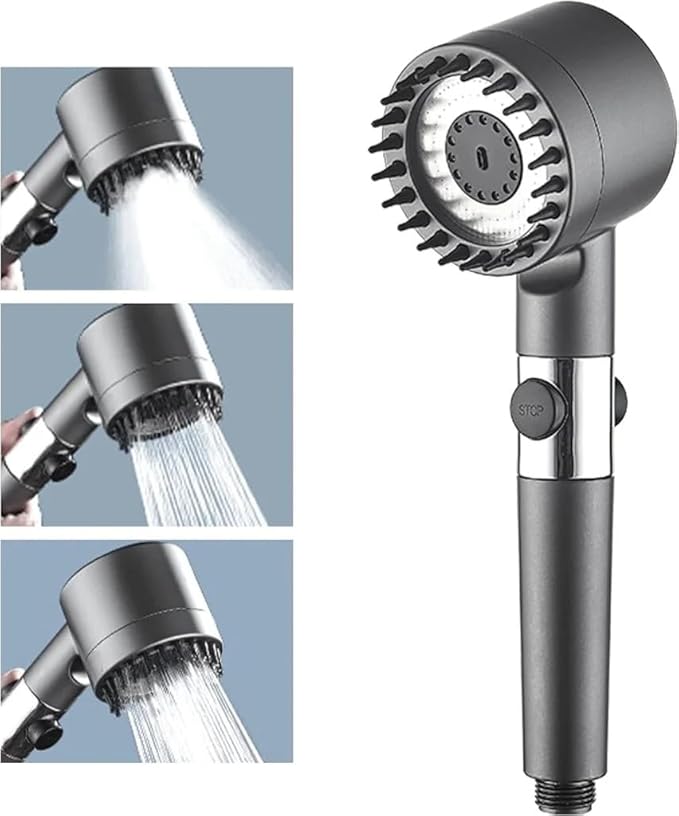 4 in 1 High Pressure Massage Shower Head, 3 Modes Filtered Shower Head, Water Saving Shower Heads with Hand Shower, Bathroom Body Head Hair Hand Bath Brush | bathroom hand Shower with filter