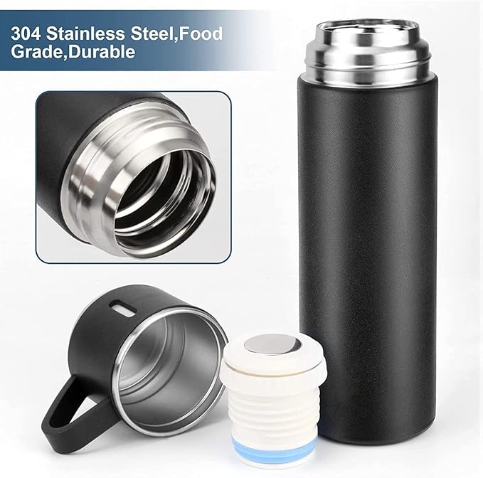 Vacuum Flask Set with 2 Cups, Double Wall Stainless Steel Thermo